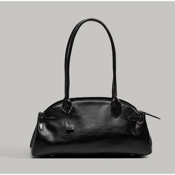 Structured PU Leather Retro Bowling Shoulder Bag - Picture 2 of 15